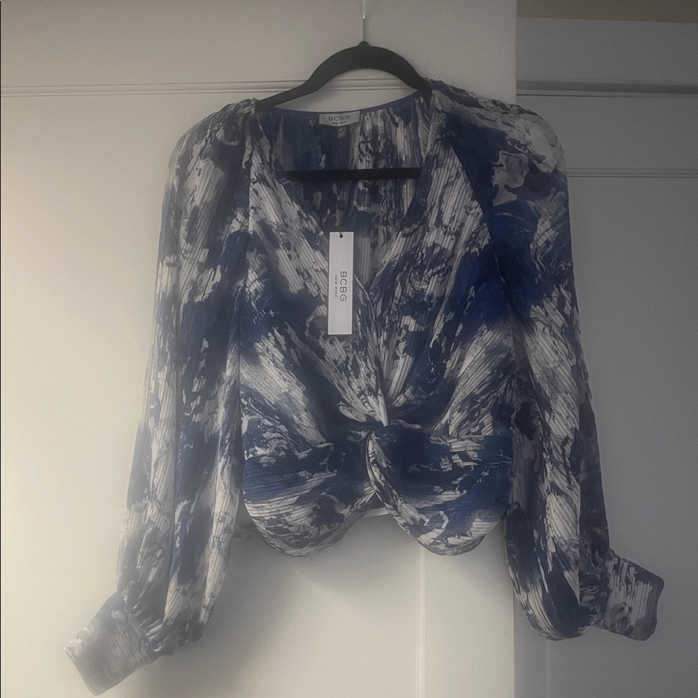 BCBG Abstract Blue and White Blouse